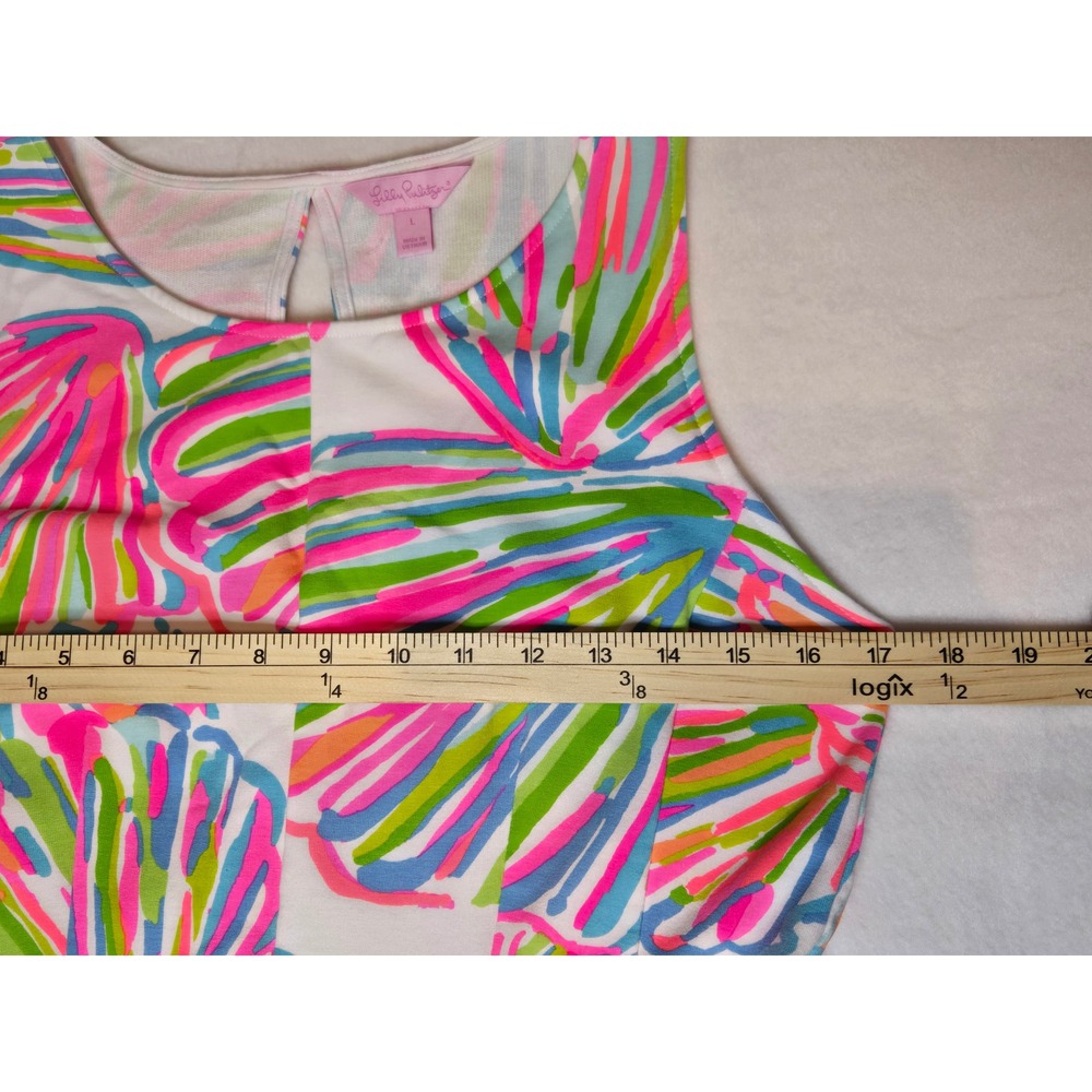 Lilly Pulitzer Sleeveless Shift Dress Pink Green Shell Print Size L Keyhole Back - Picture 5 of 9